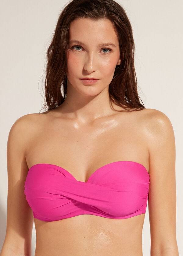 Arriba De Bikini Calzedonia Acolchado Bandeau Indonesia Eco cobey Mujer Rosas | CL1800OR