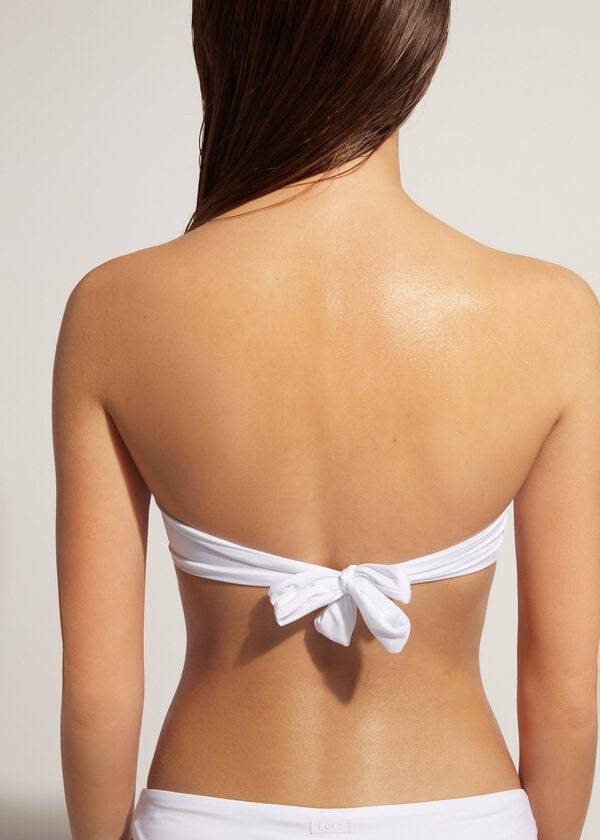 Arriba De Bikini Calzedonia Acolchado Bandeau Indonesia Eco rosa Mujer Blancas | CL1802AP