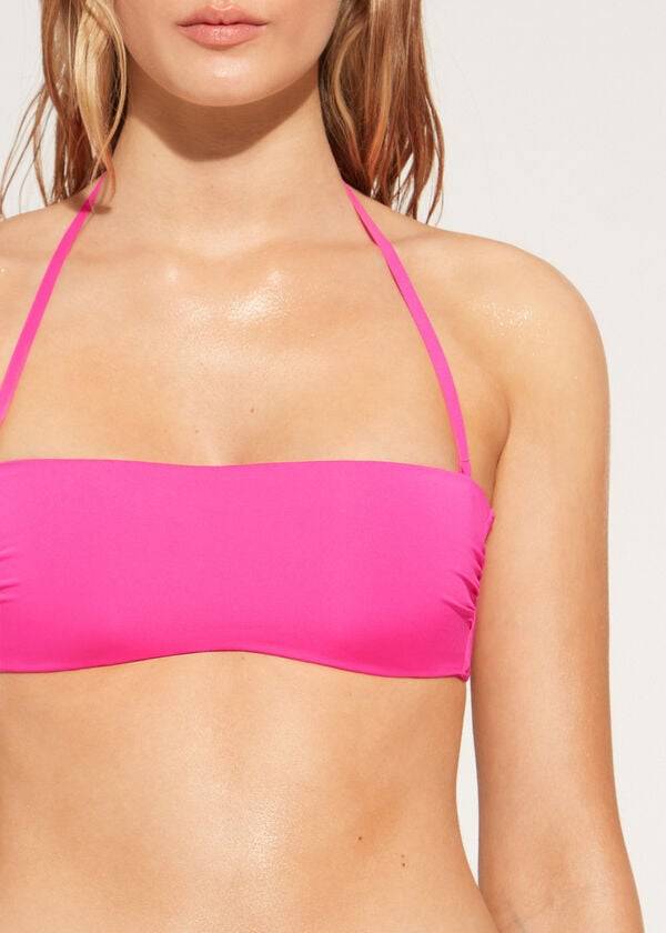 Arriba De Bikini Calzedonia Acolchado Bandeau Indonesia Eco rosa Mujer Rosas | CL1805FM