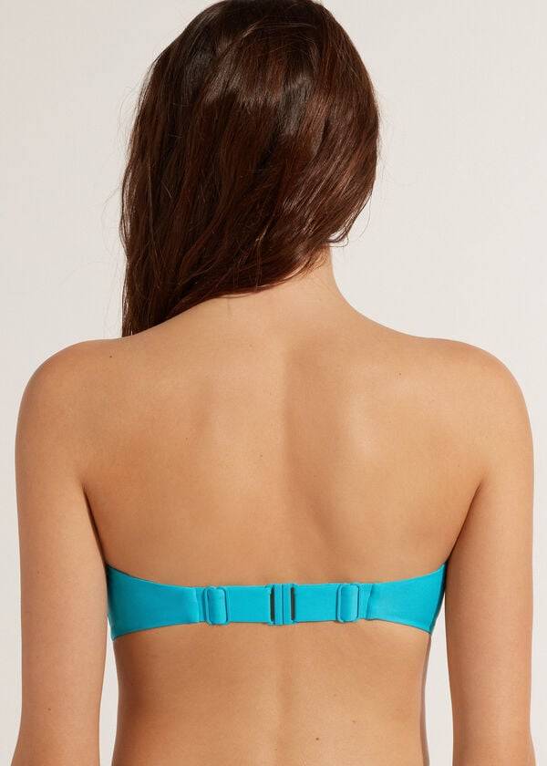 Arriba De Bikini Calzedonia Acolchado Bandeau Indonesia Strapless Mujer Turquesa | CL1811ZG