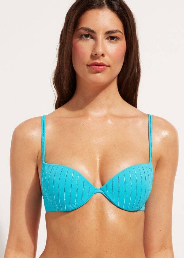 Arriba De Bikini Calzedonia Acolchado Push Up Shanghai Mujer Turquesa | CL1834JJ