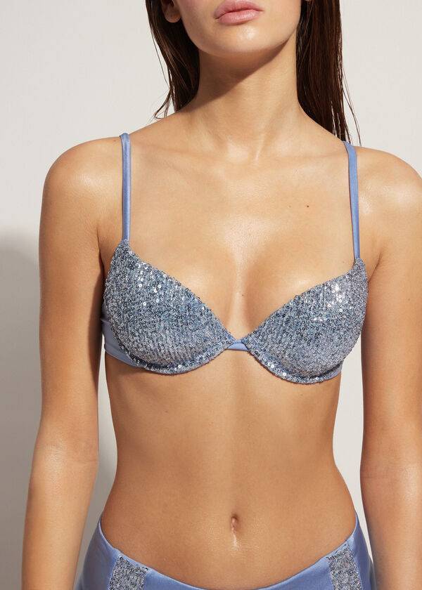 Arriba De Bikini Calzedonia Acolchado Push-Up Cannes Mujer Azules | CL1839CE