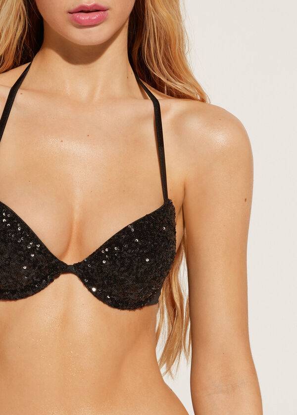 Arriba De Bikini Calzedonia Acolchado Push-Up Cannes rosa Mujer Negras | CL1843MA