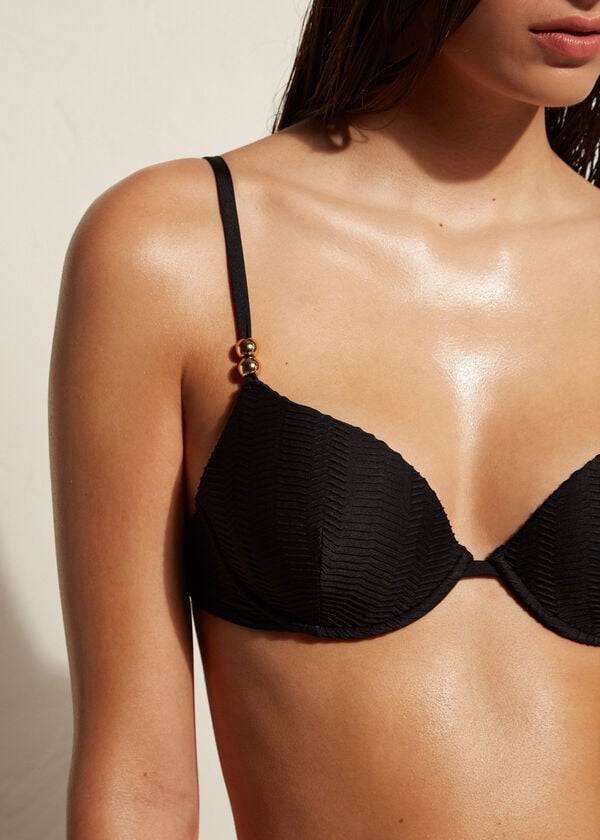Arriba De Bikini Calzedonia Acolchado Push-Up Casablanca Mujer Negras | CL1846EX