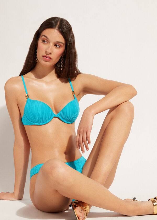 Arriba De Bikini Calzedonia Acolchado Push-Up Casablanca Mujer Turquesa | CL1849YU