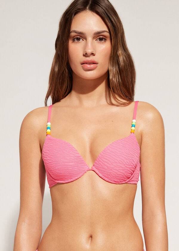 Arriba De Bikini Calzedonia Acolchado Push-Up San Diego Mujer Rosas | CL1877IS