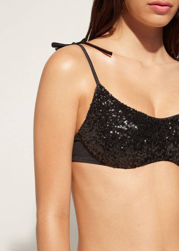 Arriba De Bikini Calzedonia Acolchado Tank-Estilo Cannes rosa Mujer Negras | CL1888LH