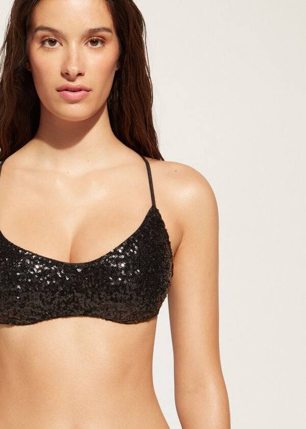 Arriba De Bikini Calzedonia Acolchado Tank-Estilo Cannes rosa Mujer Negras | CL1888LH