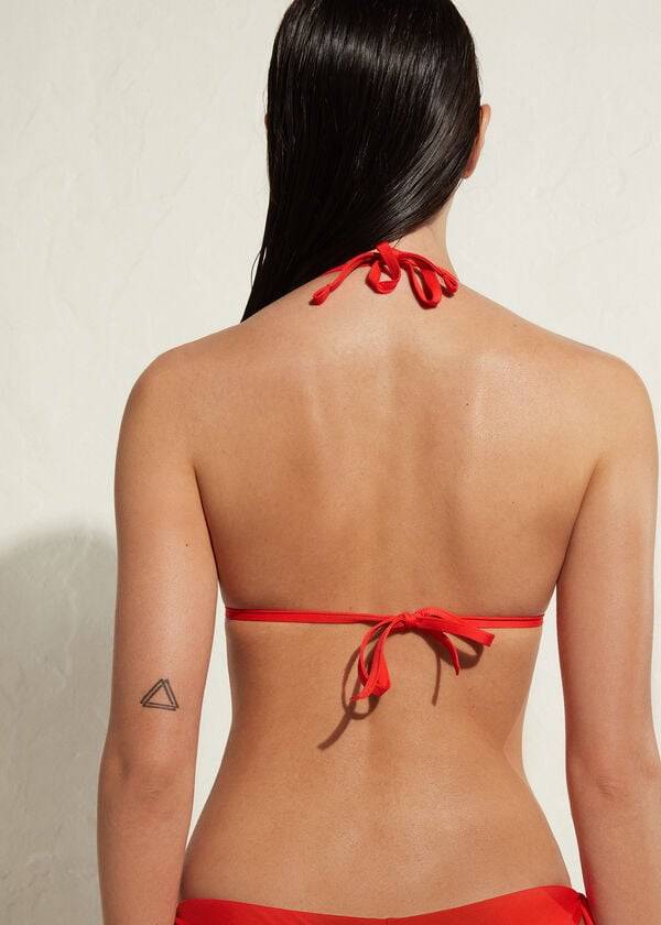 Arriba De Bikini Calzedonia Acolchado Triangle Indonesia Eco strass Mujer Rojas | CL1927YU