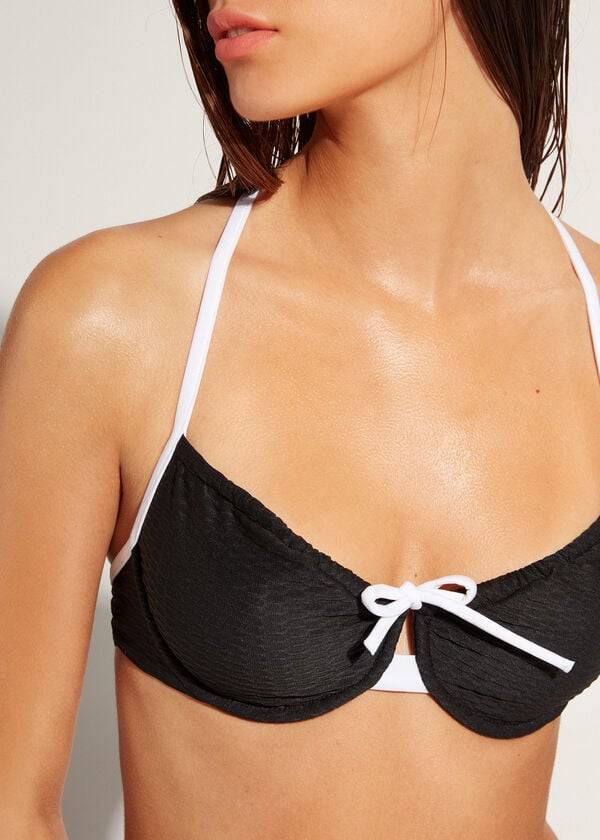 Arriba De Bikini Calzedonia Balconette Coimbra Mujer Negras Blancas | CL1663WY