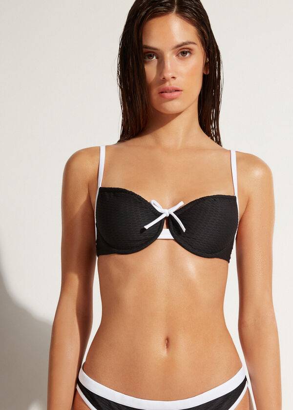 Arriba De Bikini Calzedonia Balconette Coimbra Mujer Negras Blancas | CL1663WY