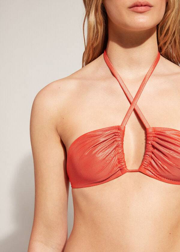 Arriba De Bikini Calzedonia Bandeau Antigua Mujer Coral Naranjas | CL1685BC