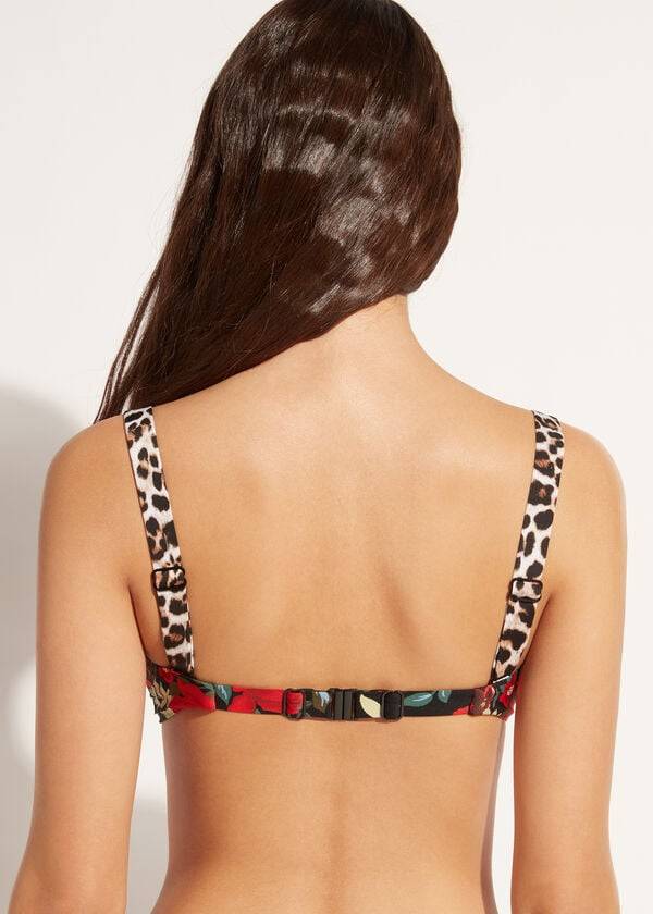 Arriba De Bikini Calzedonia Bandeau Lightly Acolchado Nizza Mujer Rosas Negras | CL1694UT