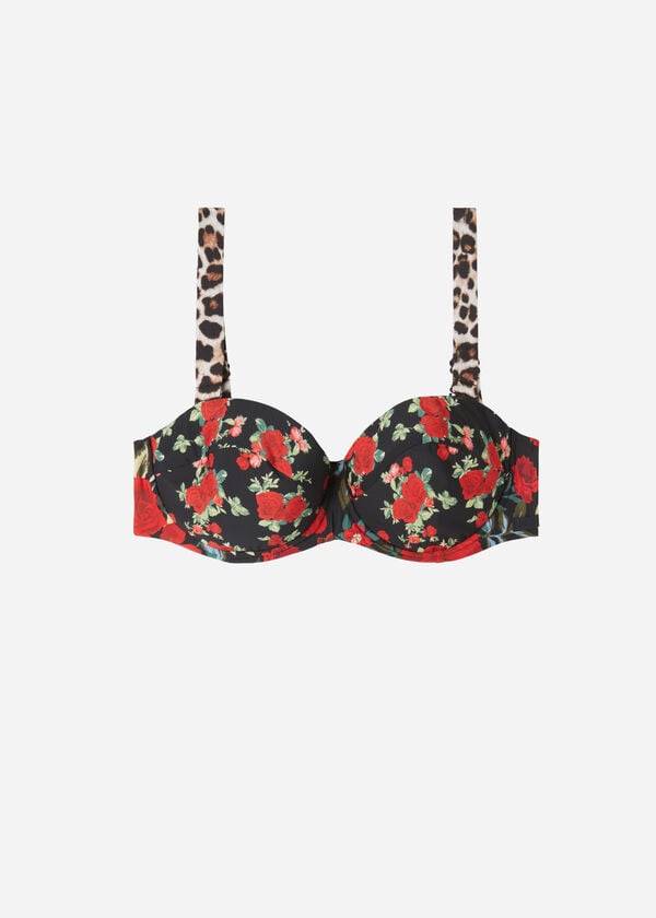 Arriba De Bikini Calzedonia Bandeau Lightly Acolchado Nizza Mujer Rosas Negras | CL1694UT