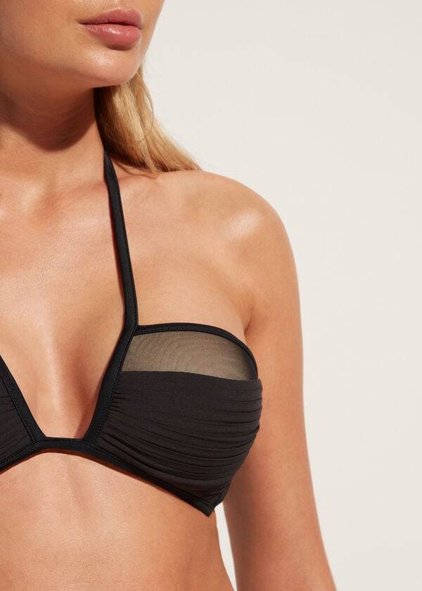 Arriba De Bikini Calzedonia Bandeau Lightly Acolchado Tokyo Mujer Negras | CL1695IS