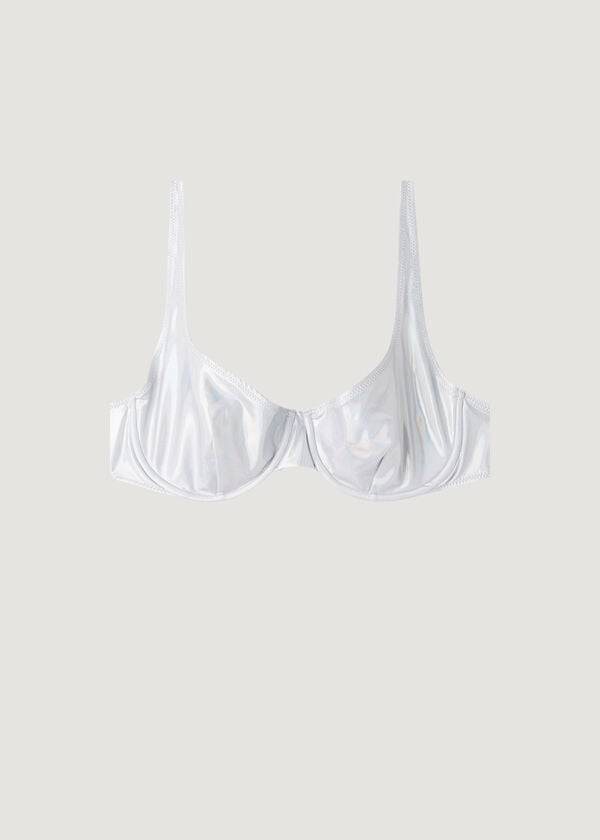 Arriba De Bikini Calzedonia Coated-Effect Balconette Daytona Mujer Plateadas | CL1699SO