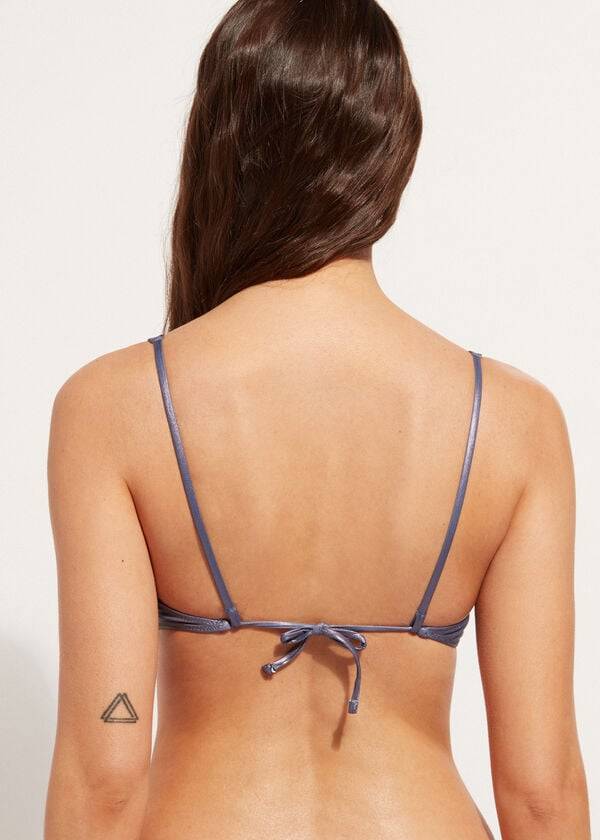 Arriba De Bikini Calzedonia Coated-Effect Balconette Daytona Mujer Azules | CL1700DN