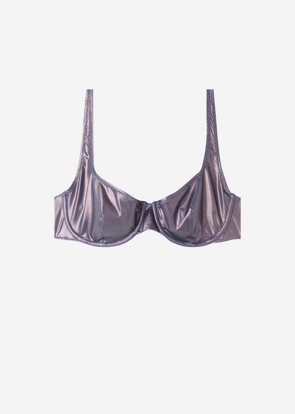 Arriba De Bikini Calzedonia Coated-Effect Balconette Daytona Mujer Azules | CL1700DN