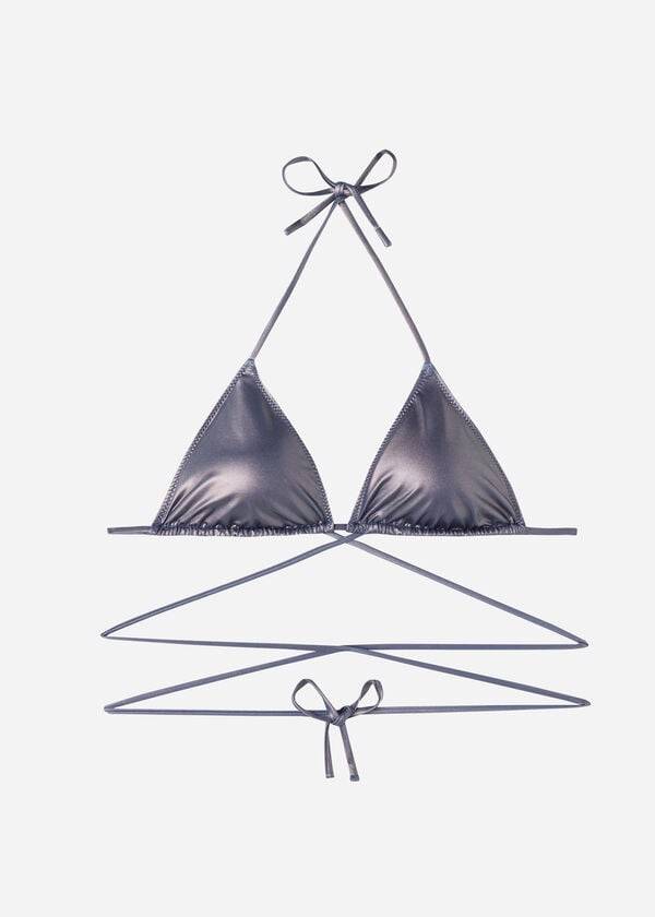 Arriba De Bikini Calzedonia Coated-Effect String Triangle Daytona Mujer Azules | CL1702GL