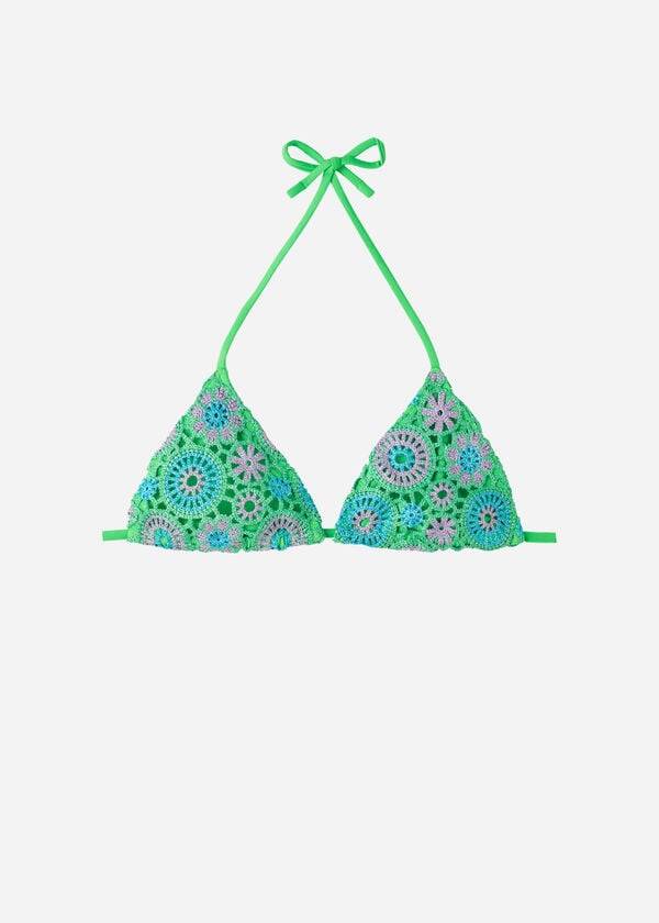 Arriba De Bikini Calzedonia Crochet Triangle String Capri Mujer Verde | CL1705KI