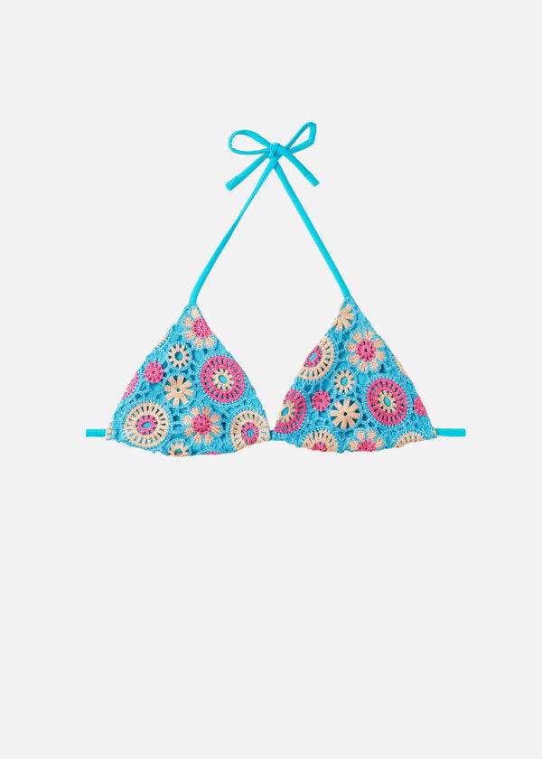 Arriba De Bikini Calzedonia Crochet Triangle String Capri Mujer Turquesa | CL1706LH