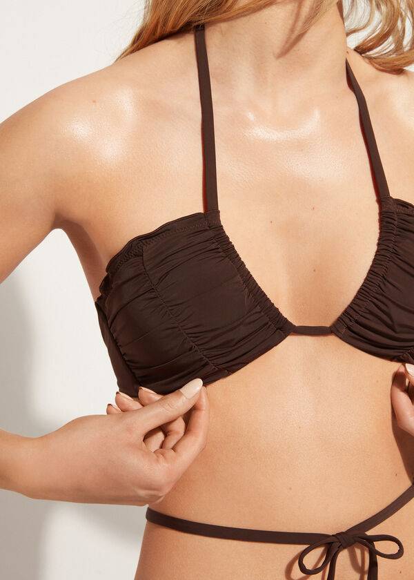 Arriba De Bikini Calzedonia Drawstring Bandeau Islamorada Mujer Cafe Marrones | CL1712NB