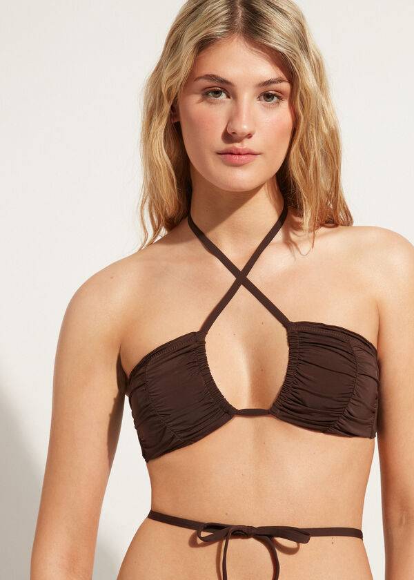 Arriba De Bikini Calzedonia Drawstring Bandeau Islamorada Mujer Cafe Marrones | CL1712NB
