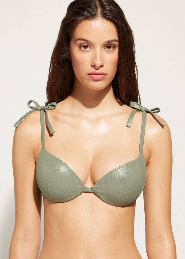 Arriba De Bikini Calzedonia Graduated Acolchado Push Up Antigua Mujer Verde | CL1716EX