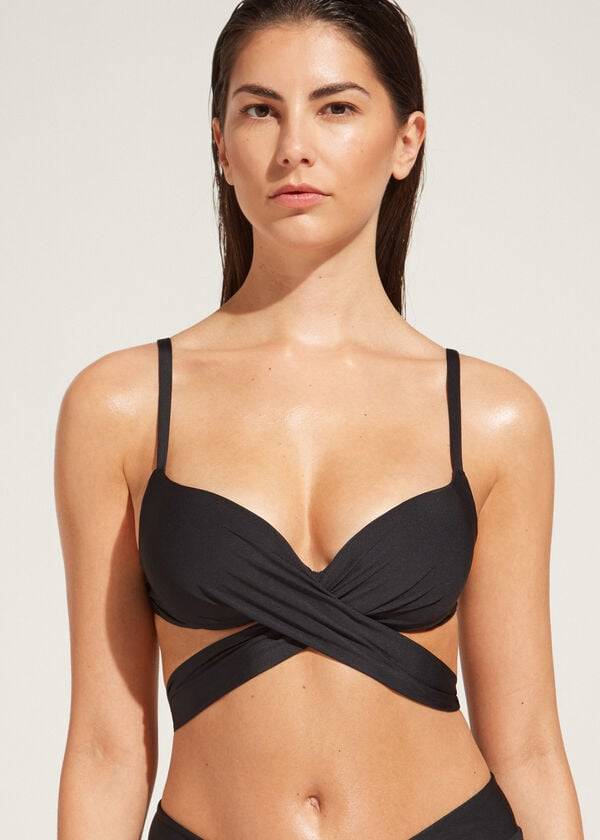 Arriba De Bikini Calzedonia Graduated Acolchado Push Up Indonesia Mujer Negras | CL1720UT