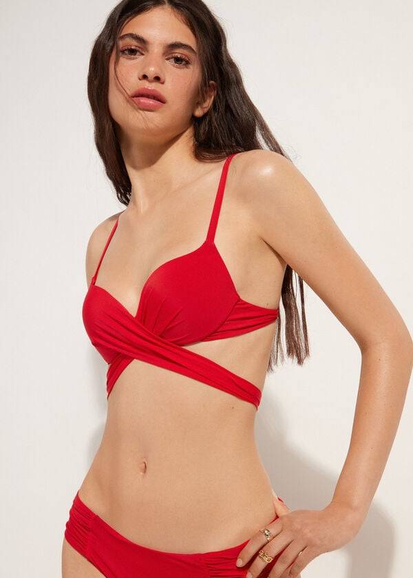 Arriba De Bikini Calzedonia Graduated Acolchado Push Up Indonesia Mujer Rojas | CL1725SO