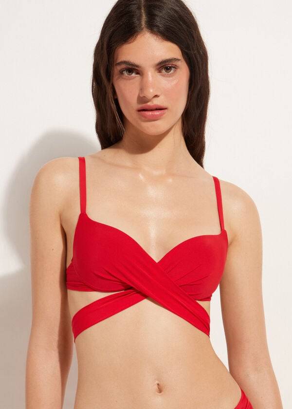 Arriba De Bikini Calzedonia Graduated Acolchado Push Up Indonesia Mujer Rojas | CL1725SO