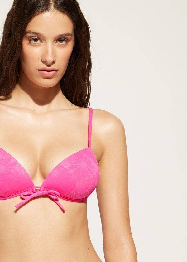 Arriba De Bikini Calzedonia Graduated Acolchado Triangle Antibes Mujer Rosas | CL1728GL