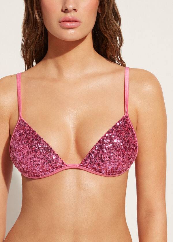 Arriba De Bikini Calzedonia Graduated Acolchado Triangle Cannes Mujer Rosas | CL1734XF