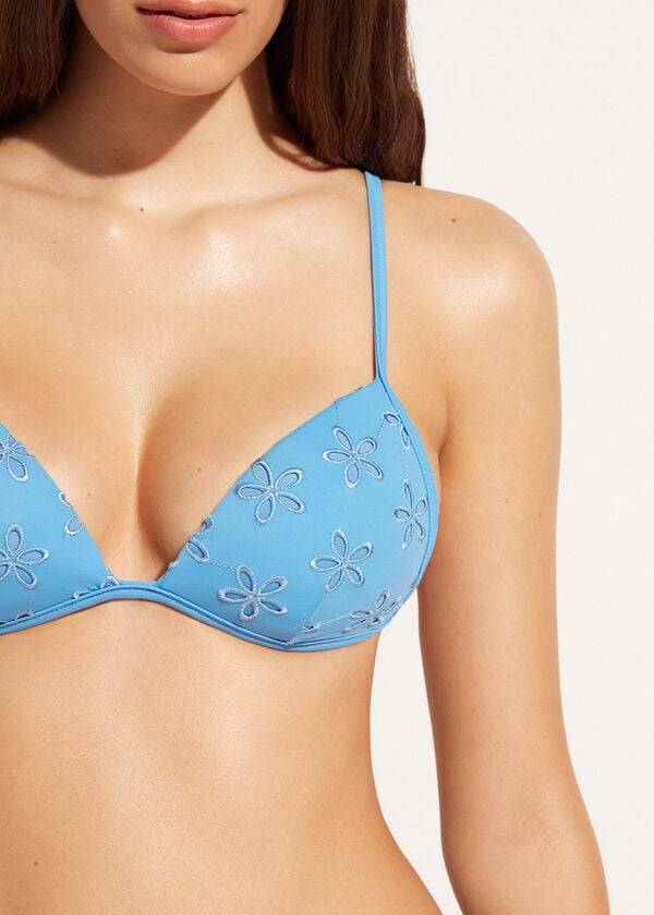 Arriba De Bikini Calzedonia Graduated Acolchado Triangle Corfù Mujer Azules | CL1741WY