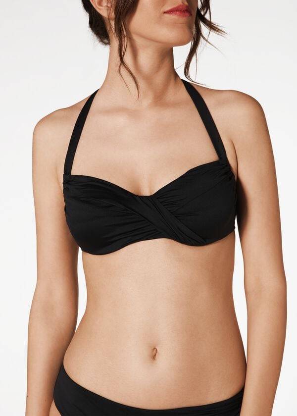 Arriba De Bikini Calzedonia Indonesia C-Cup Balconette Drawstring Mujer Negras | CL1771YU