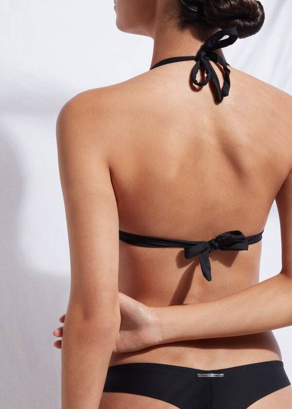 Arriba De Bikini Calzedonia Indonesia Halter Triangle Mujer Negras | CL1772UT