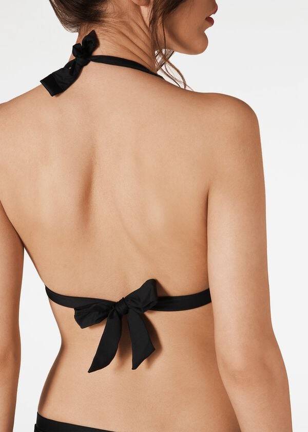 Arriba De Bikini Calzedonia Indonesia Long Triangle Mujer Negras | CL1773IS