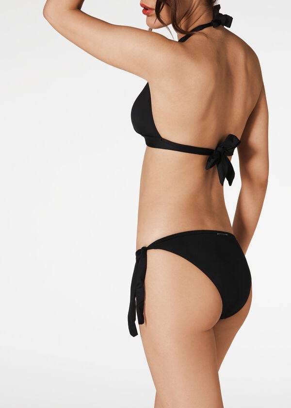 Arriba De Bikini Calzedonia Indonesia Long Triangle Mujer Negras | CL1773IS