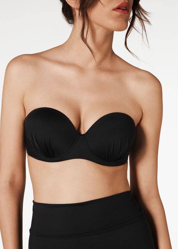 Arriba De Bikini Calzedonia Indonesia Push-Up Bandeau Mujer Negras | CL1775PQ