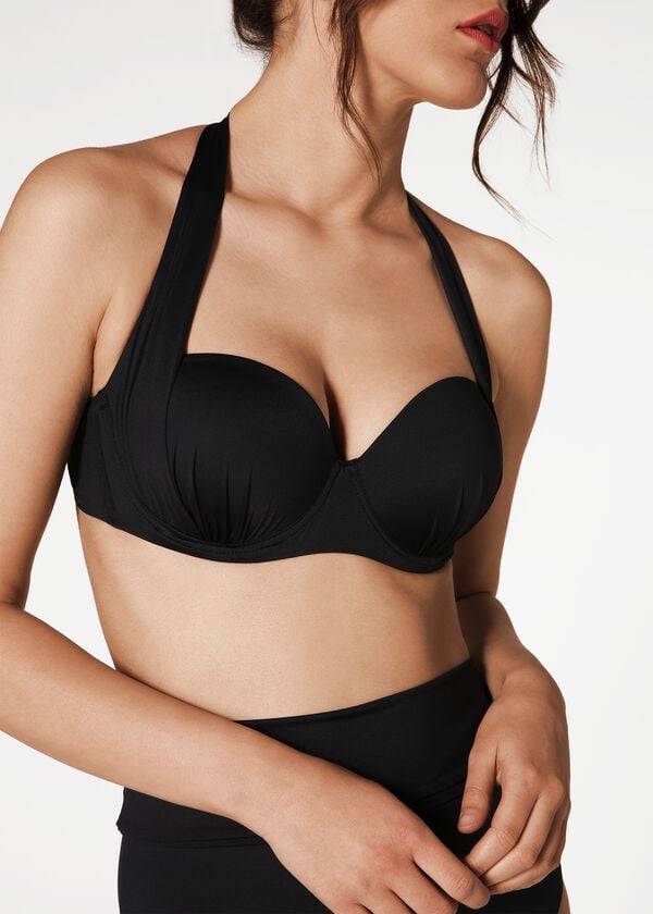 Arriba De Bikini Calzedonia Indonesia Push-Up Bandeau Mujer Negras | CL1775PQ