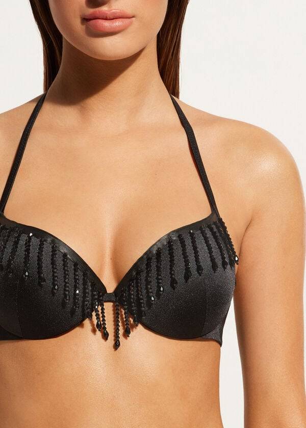 Arriba De Bikini Calzedonia Lightly Acolchado Push-up Taipei Mujer Negras | CL1777SO