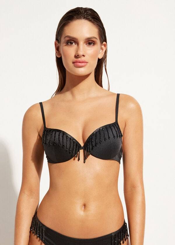 Arriba De Bikini Calzedonia Lightly Acolchado Push-up Taipei Mujer Negras | CL1777SO