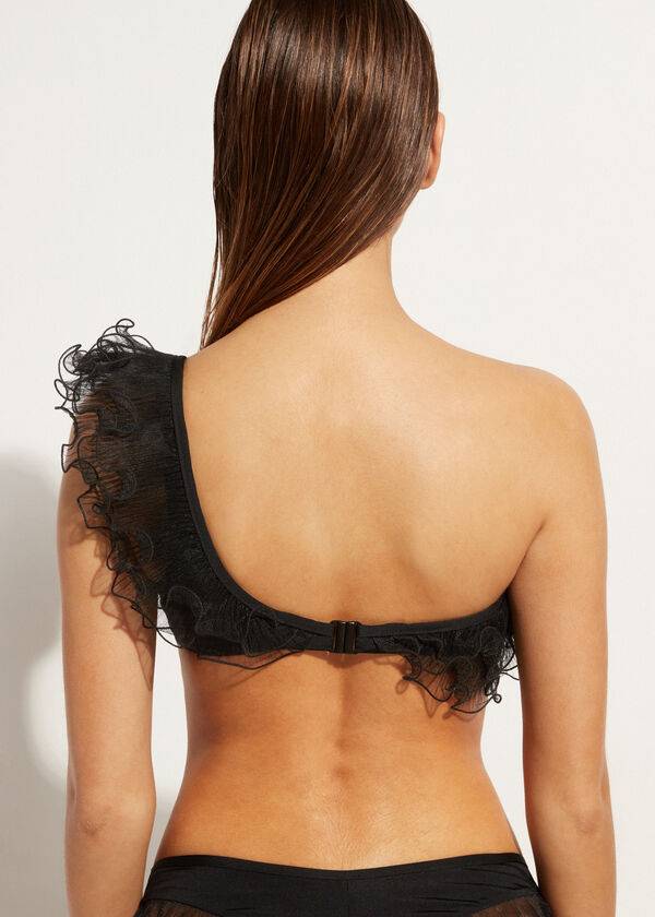 Arriba De Bikini Calzedonia Lightly Acolchado Single Correa Bandeau Singapore Mujer Negras | CL1779FM