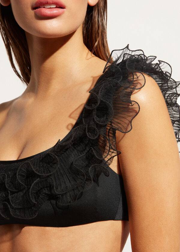 Arriba De Bikini Calzedonia Lightly Acolchado Single Correa Bandeau Singapore Mujer Negras | CL1779FM