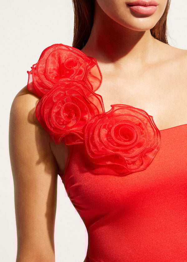 Arriba De Bikini Calzedonia One-Shoulder Bandeau Bora Bora Mujer Rojas | CL1781HK