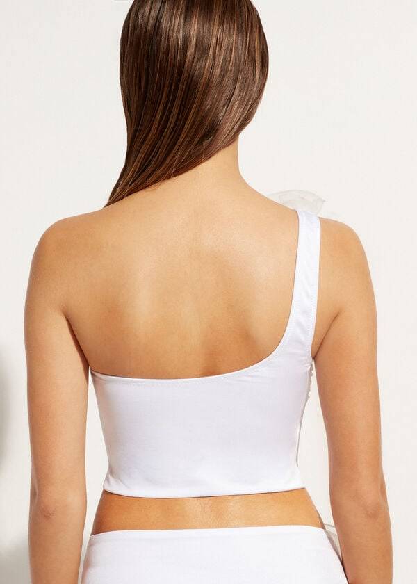Arriba De Bikini Calzedonia One-Shoulder Bandeau Bora Bora Mujer Blancas | CL1782JJ