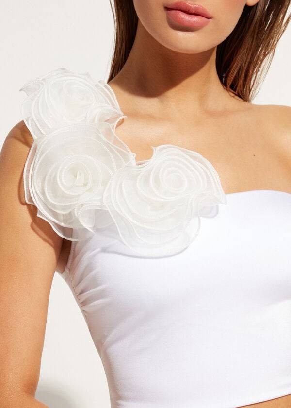 Arriba De Bikini Calzedonia One-Shoulder Bandeau Bora Bora Mujer Blancas | CL1782JJ