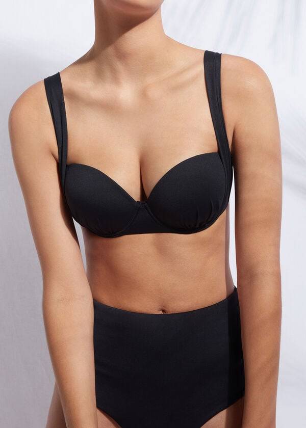 Arriba De Bikini Calzedonia Push-Up Bandeau Indonesia Mujer Negras | CL1954UT