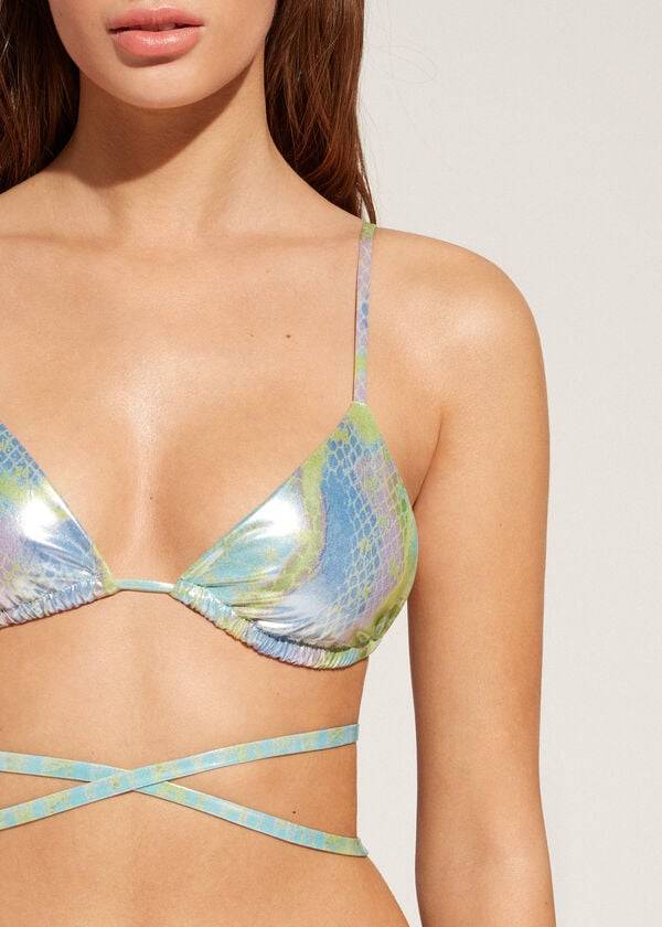 Arriba De Bikini Calzedonia Snake-Pattern Triangle String Las Palmas Mujer Verde | CL1959SO