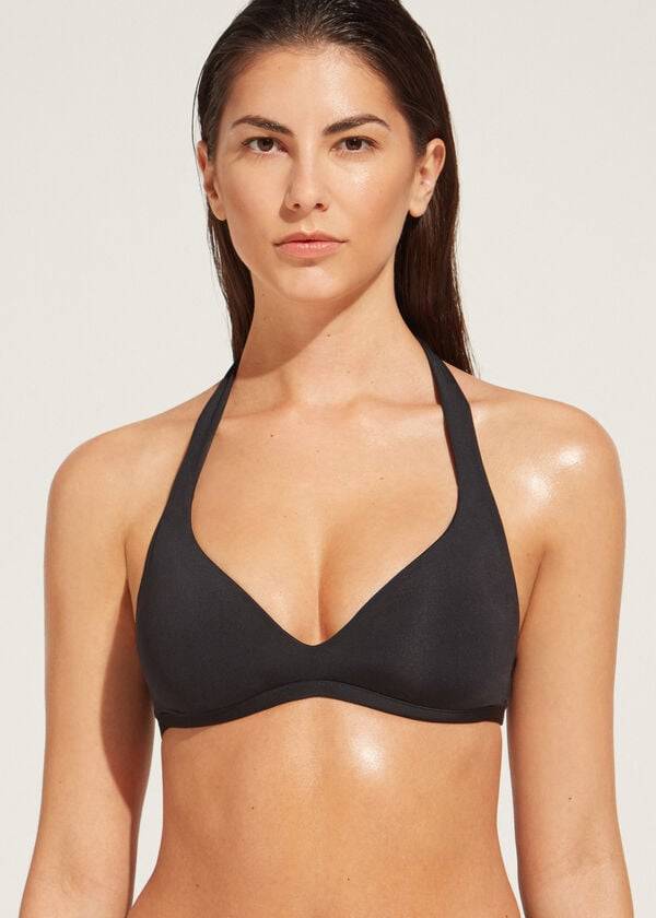 Arriba De Bikini Calzedonia Soft Acolchado Triangle Indonesia Mujer Negras | CL1964JJ
